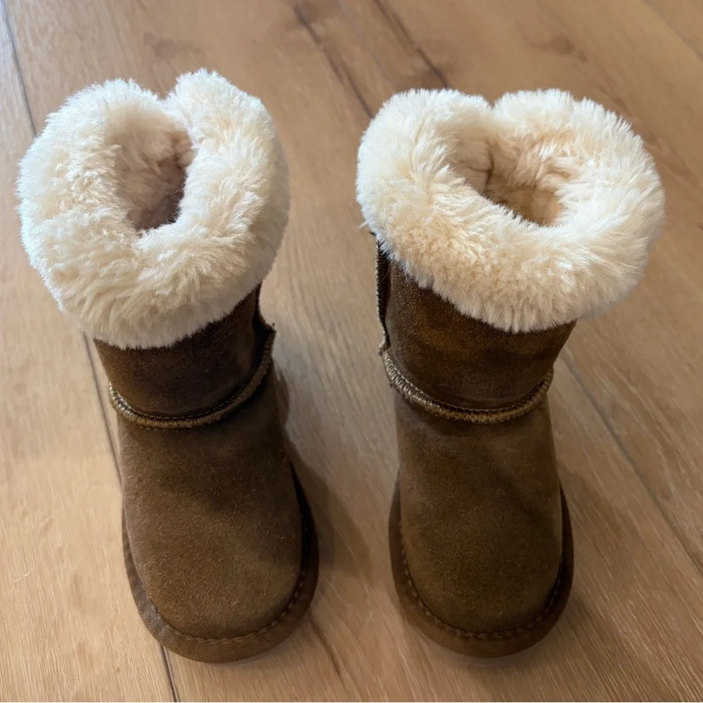 Kids Brown Faux-Suede Shearling Boots - Unbranded